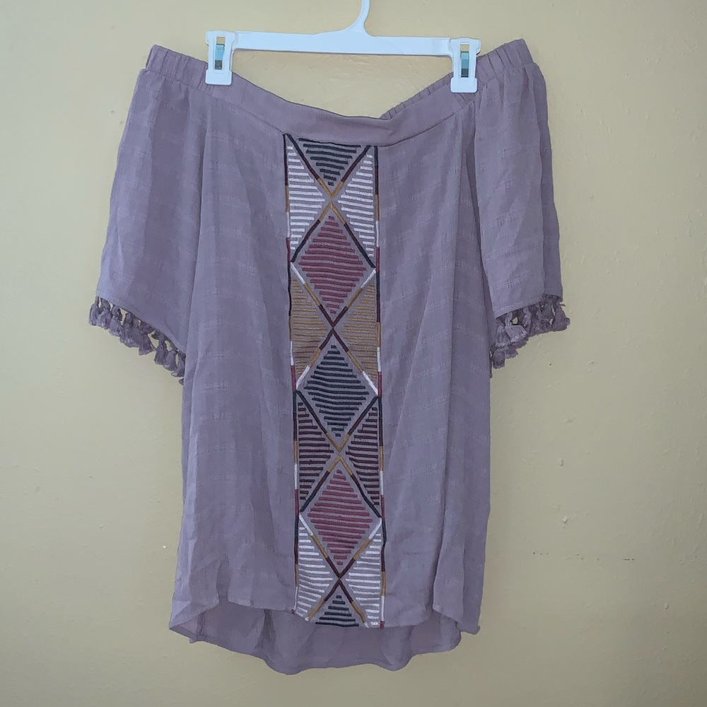 Lavender Off-The-Shoulder Geometric Top